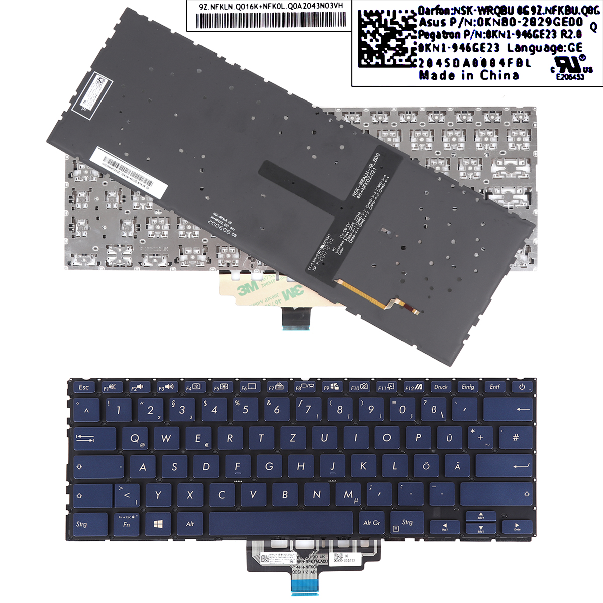 Picture of New Replacement Laptop Keyboard For ASUS ZenBook 14 UX434 UX434F UX434FA UX434FL UX434FLC ROYAL-BLUE(Backlit win8) GR Layout